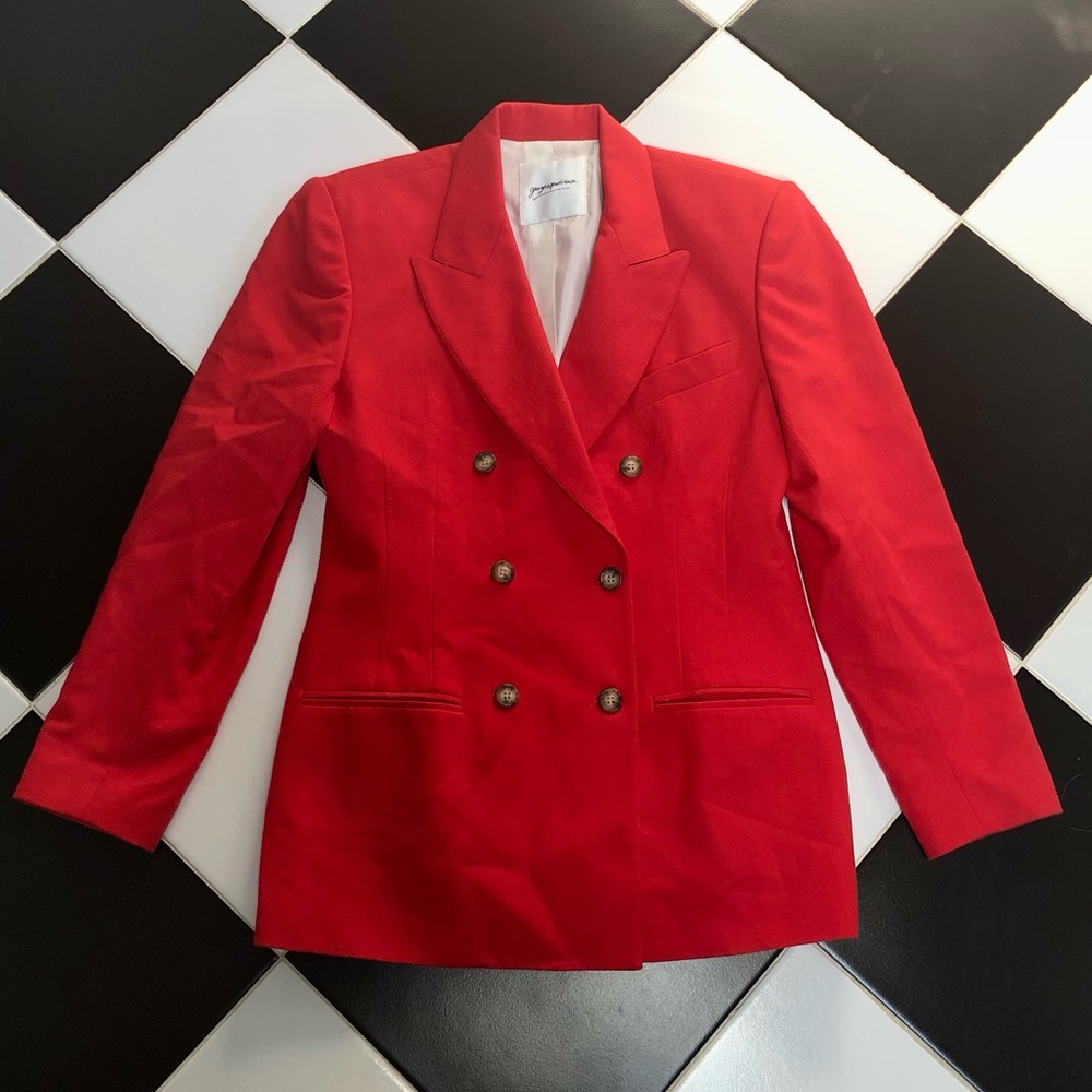 Vintage 80s 90s Georges Marciano Cherry Double Breasted Blazer Military Chic sz8